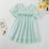 Vestido de Niña Verano Nuevo Ropa Infantil Europea y Americana Manga Abullonada Vestido Infantil Hecho a Mano Manga Corta Vestido de Princesa Algodón Comercio Exterior