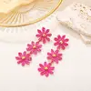 Aretes de Margarita de Rafia Transfronterizos, Aretes Florales Dulces y Delicados Tejidos a Mano, Aretes Estilo Vacaciones en la Playa