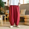 Pantalones de Linterna de Color Sólido para Hombre de Verano, Pantalones Casuales Sueltos de Nueve Puntos, Talla Grande Estilo Chino Retro Sencillo de Algodón y Lino