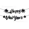 2027 Feliz Ano Novo Fogos de Artifício Preto Dourado Banners de Ano Novo Decorações de Véspera de Ano Novo Bandeiras com Cauda de Andorinha Decorações de Festa de Aniversário