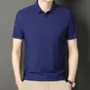 Camisa polo de manga curta 2023 Verão nova masculina de meia-idade cor sólida gola de lapela Fina Seda de Gelo Camiseta uma geração de cabelo