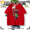 Roupa de verão infantil temática de Minecraft, com estampa do Creeper, de manga curta, para meninos e meninas, camiseta de meia manga e shorts