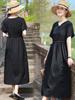 Vestido de Cuadros Estilo Francés Negro Modelo Nuevo 2026 para Mujer, Estilo de Verano de Alta Gama, Elegante Vestido Largo de Algodón para Mamá Joven