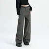 Pantalones de Pierna Ancha Versátiles, Fluidos, Cintura Alta, Estilo Coreano, Ajustados, Diseño de Bolsillo Frontal, Control de Abdomen, Favorecedores de la Figura, Jeans 2025