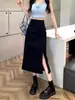 Falda midi dividida para mujer Diseño Primavera 2024 Cintura alta adelgazante falda de un solo paso moda estilo coreano falda de cadera