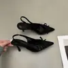 Sandalias de Tacón Alto Stiletto Punta Fina Espalda Descubierta para Mujer Primavera/Verano 2026 Estilo Elegante con Moño Sandalias de Tacón Alto de una Sola Correa Punta Cerrada