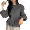 Camisa Top Versátil para Mujer, Estilo Coreano de Principios de Primavera, Sencilla y Chic, Diseño de Nicho con Volantes de Doble Capa, Cintura con Cordón, Para Usar en Capas