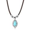 Collar para Mujer con Colgante de Hoja Turquesa Boho Ajustable de PU Trenzado Regalo de San Valentín Collar