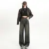 Jeans de Pierna Ancha para Mujer Moda Otoñal Nuevo Cintura Alta Pierna Ancha Estilo Americano Primavera y Otoño Pantalones Rectos Estrechos Pequeños