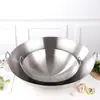 Wok Espesado de Acero Inoxidable con Mango de Madera, Wok de Doble Mango para Cocina, Adecuado para Puestos de Comida Callejera, Hoteles y Chefs de Restaurante