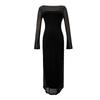 2026 Novo Estilo Outono Feminino Francês Sexy Transparente Malha Gola Uma Linha Slim Longo Duas Peças Vestido 9562
