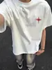 Camiseta de Algodón Puro Pesado Estilo Retro Americano con Bordado de Polaris, Manga Corta para Hombre, Verano Holgada Tendencia Marca Pareja Top de Media Manga