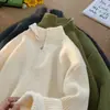 Suéter com meio zíper para homens, estilo coreano, caimento solto, pulôver simples com gola de lapela, top de tricô liso de alta qualidade