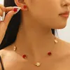 Set de Joyería de Trébol de Cinco Hojas Transfronterizo Europeo y Americano de Venta Caliente para Mujeres, Collar de Flor de la Suerte de Combinación de Colores Simple con Goteo de Aceite, Pendientes y Joyería