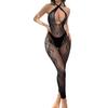 Lingerie Sexy Europeia e Americana Sexy Decote Halter Cruzado Retrô Jacquard Malha Ajustada Macacão Aberto no Peito Sem Costas