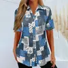 2025 Ropa Nueva para Mujer de Comercio Exterior Transfronterizo Europeo y Americano Cárdigan con Solapa Camiseta Casual Holgada con Dobladillo Curvo Estampada para Mujer
