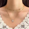 Collar de cadena de clavícula de moda con cuentas de oro y circonita cúbica de seis garras multicapa con viento apilado transfronterizo entre Europa y Estados Unidos