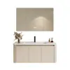Gabinete de baño de aluminio con espacio de almacenamiento lateral, adecuado para baños pequeños, con lavabo cerámico integrado y mueble tocador