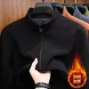 Cardigã de fleece com zíper para outono e inverno, jaqueta base quente com forro de fleece para homens de meia-idade, atacado