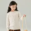 Suéter grueso de punto trenzado 100% lana pura para otoño e invierno, cuello redondo medio alto, para niños y niñas