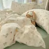 Juego de Cama de Hilo Puff de Cuatro Piezas con Diseño de Color Contrastante Estilo Ins, Funda de Edredón, Sábana Bajera, Juego de Tres Piezas para Cama Individual de Dormitorio Estudiantil