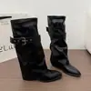 Botas de Motociclista con Suela Gruesa y Tacón Grueso First Encounter Season para Mujer Nuevo Estilo Otoño/Invierno 2026 Bota Desmontable de Doble Uso con Leggings Botas de Caña Alta Estilo Occidental