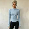 Chaqueta Deportiva con Cuello Alto y Cremallera para Mujer Ropa de Yoga Manga Larga con Agujeros para el Pulgar Alta Elasticidad Ropa Europea y Americana para Fitness Running Entrenamiento