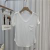 Playera con Cuello Caído para Mujer Verano Suelta Estilo Coreano Largo Medio Camiseta Básica Manga Corta Casual Cuello en V