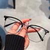 Gafas de Miopía de Media Montura con Línea de Ceja, Mismo Estilo de Blogger de Xiaohongshu, Se Pueden Combinar con Lentes Planas con Graduación, Monturas de Gafas para Adelgazar el Rostro de Mujer