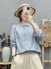 Nueva Camisa Bordada de Gasa de Doble Capa Artística y Fresca para Primavera y Otoño para Mujer, Blusa Versátil de Manga Larga de Corte Holgado al por Mayor