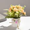 Pintura al Óleo Peonía Pequeño Bonsái Flor Artificial Decoración del Hogar Adornos de Escritorio de Interior Accesorios para Fotografía Planta Verde Artificial Planta en Maceta