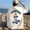 Camiseta Masculina de Manga Curta de Verão Marca Tendência Estilo Hong Kong Estampada Manga de Cinco Pontos Top Casual Tendência Top de Meia Manga Camada de Base