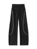 Calça Casual Reta Solta Desconstruída com Corte Curvo Outono Nova Sweatpants High Street para Homens com Costura Visível Tendência 2026 Estilo Americano Color Block