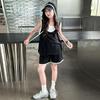 Conjunto de shorts para niña 2024 Verano Bloque de color Dos piezas con capucha para bebé Ropa deportiva con protección solar