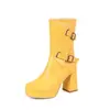 Botines de plataforma de tacón ultra alto 2026, Botas de tacón grueso de tacón alto hasta la mitad de la pantorrilla, Talla 40-50, Botas de cuero de suela gruesa, Botas de moda con forro de felpa