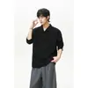 Camisa/Polo de Manga Larga Base para Hombre, Estilo Romano, Cuello de Una Pieza, Botón de Piedra Ojo de Gato, Hombro Normal