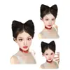 Bolsa para Peruca de Orelha de Gato Peruca de Cabeça Redonda Mulheres Disco de Cabelo Volume Adicional Fofa Pinça Croissant Cabeça Redonda de Halloween