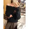 Suéter de Um Ombro Estilo Relaxado para Mulheres, Design Outono e Inverno, Peça Externa Solta de Comprimento Médio com Mangas Longas