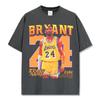 Camiseta Estampada de Manga Curta Estilo Retro Americano Kobe Tendência Lavada Velha Gola Redonda Algodão Pesado Gola Pequena Tendência T