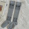 Calcetines de Punto Fino de Cachemira con Rayas Verticales para Otoño e Invierno, Calcetines Grises Holgados hasta la Pantorrilla, Calcetines Versátiles de Punto hasta la Mitad de la Pantorrilla con Copos de Nieve, Calcetines Blanco Leche