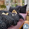 Juego de ropa de cama de cuatro piezas de gasa de algodón puro con estampado floral retro clase A estilo fresco sábana funda de edredón juego de cama de tres piezas para estudiantes 4