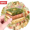 Compra Directa Transfronteriza de 50 Pegatinas Decorativas para Diario Artístico Vintage, Artículos Frescos para Manualidades, Pegatinas con Temática Retro Verde