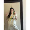 Roupas de Verão Femininas Explosivas Estampadas Camiseta de Manga Meia-manga Top Roupas Moda Jovem Algodão Camiseta de Manga Curta Feminina Bonita
