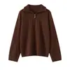 Suéter de Otoño e Invierno con Solapa Grande y Cremallera, Tejido de Cable, Suéter de Cachemir Holgado para Mujer, Top Casual Cálido de Moda