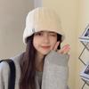 Sombrero de Otoño e Invierno Corea del Sur Ins Sombrero de Pescador de Lana Tejida Versátil Cálido Protector de Orejas Cabeza Grande Cara Pequeña Sombrero Tipo Cubo