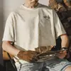 Camiseta de Manga Corta Fresca y Refrescante Jereno para Hombre Verano Holgada Talla Grande Teñido en Nube Lavada Retro Americano Casual Top t