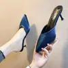 Chinelos de salto alto finos para mulheres, novo estilo francês 2026, mule da moda, sandálias de moda elegantes de bico fino