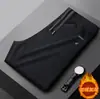 Calça Reta Grossa de Veludo Cotelê à Prova de Frio Masculina Outono e Inverno Elástica com Cordão Slim Fit Bolso Alto Zíper Calça Longa