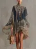 2026 Nuevo Vestido de Chifón Estampado de Cuello Alto Estilo Europeo y Americano Chal Holgado Estilo Resort Vestido de Manga Larga para Mujer