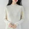 Suéter canelado 100% algodão puro para mulheres, gola semimanga alta, base justa, modelagem que afina a silhueta, quente, top estiloso
